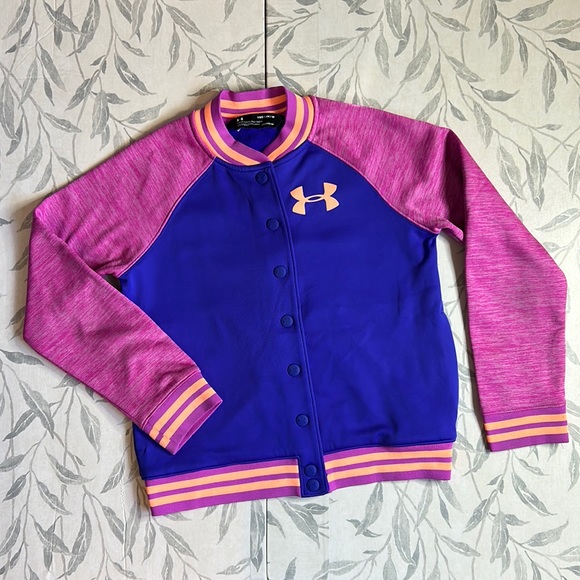 UNDER ARMOUR | GIRL'S LOOSE COLOGEAR VARSITY JACKET - Picture 1 of 9